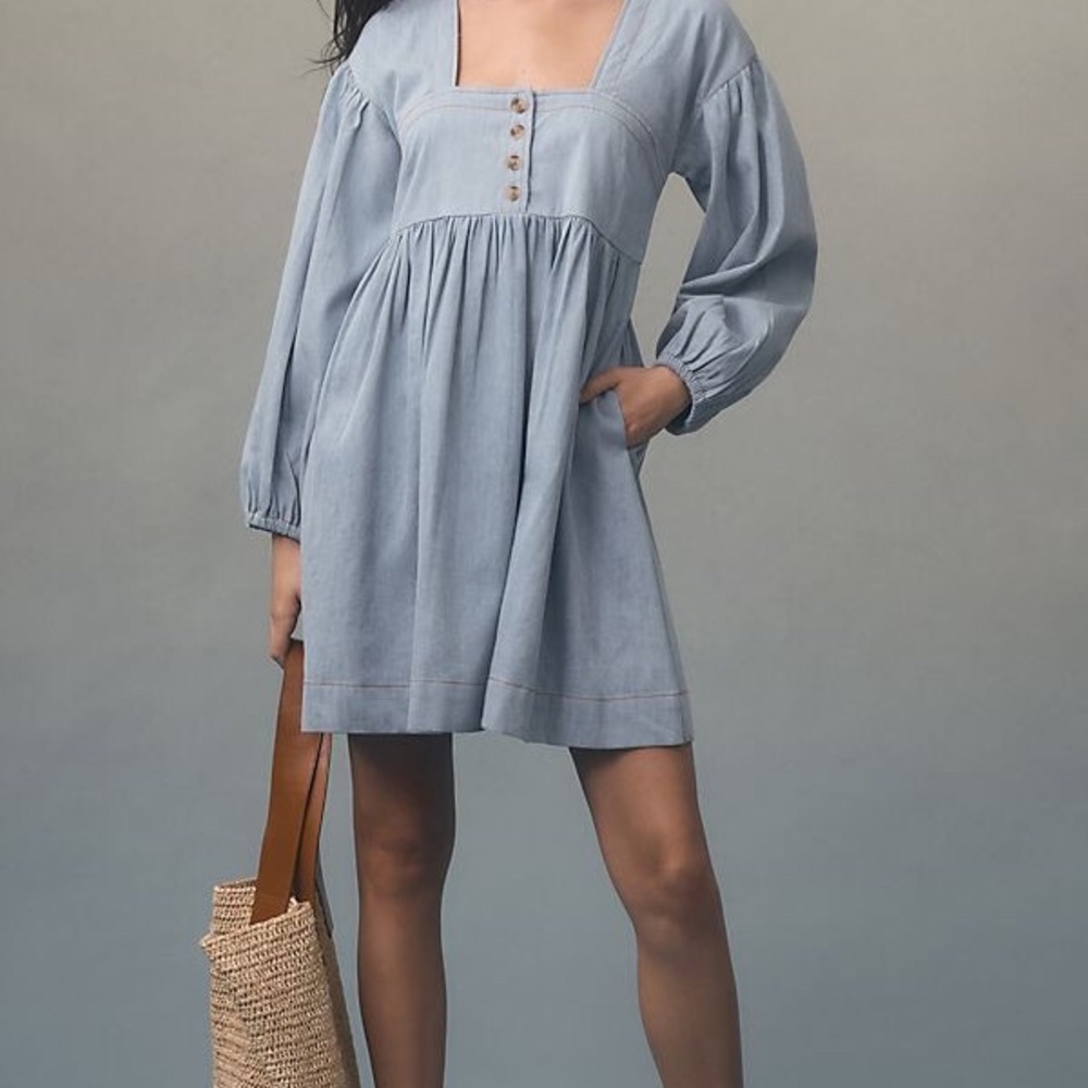 NWT Anthropologie Long-Sleeved Square-Neck Babydoll Dress XS